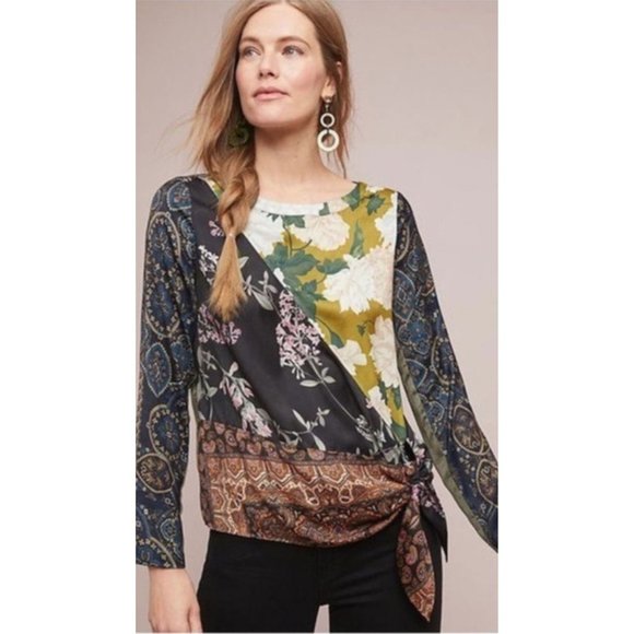 Tiny /Anthropologie Tops - Tiny Floral and Scarf Print Tie Blouse SZ M Gently